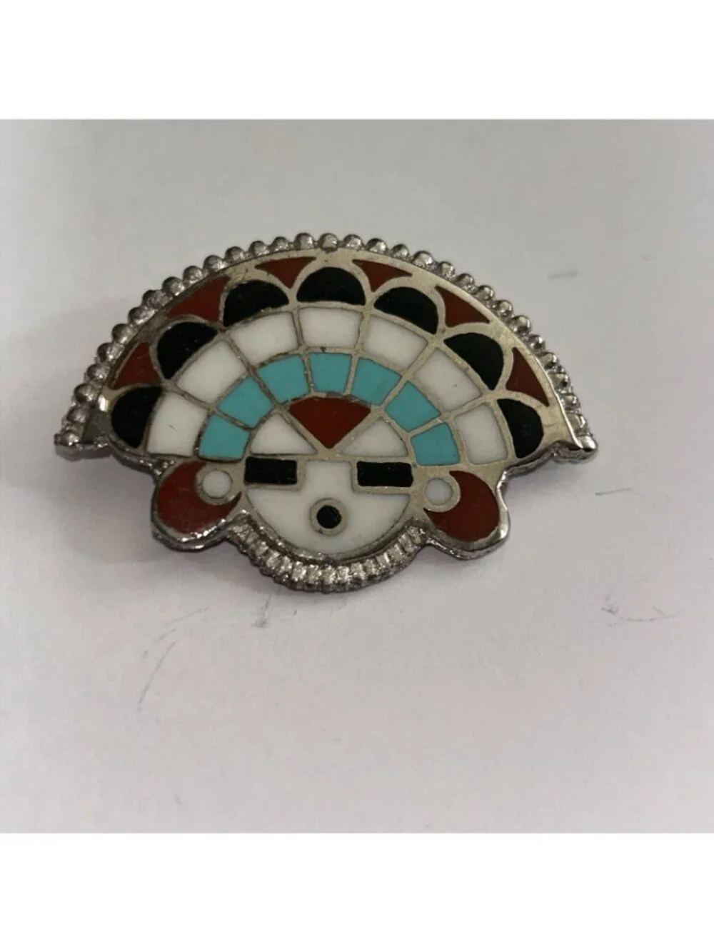 Zuni Inlay Sunface Headdress Silver Turquoise Multicolored New